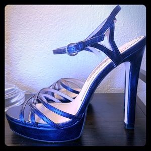 ZARA Blue Strappy Platform Peep Toe Sandal Heel